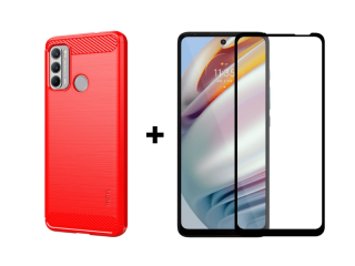 9D SKLO + PÚZDRO 2v1 pre Motorola Moto G60 - Carbon červené