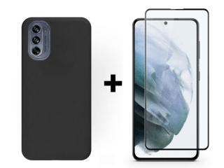 9D SKLO + PUZDRO 2v1 pre Motorola Moto G62 5G - Silikónové čierne