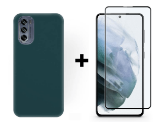 9D SKLO + PUZDRO 2v1 pre Motorola Moto G62 5G - Silikónové zelené