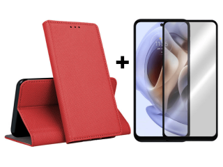 9D SKLO + PUZDRO 2v1 pre Motorola Moto G71 5G - Knižkové Magnet červené