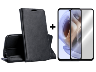 9D SKLO + PUZDRO 2v1 pre Motorola Moto G71 5G - Knižkové Magnet čierne