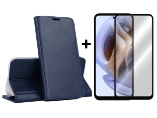 9D SKLO + PUZDRO 2v1 pre Motorola Moto G71 5G - Knižkové Magnet modré