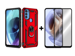 9D SKLO + PÚZDRO 2v1 pre Motorola Moto G71 5G - Tvrdené Ring Armor červené