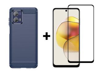 9D SKLO + PUZDRO 2v1 pre Motorola Moto G73 5G - CARBON modré