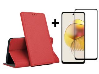 9D SKLO + PUZDRO 2v1 pre Motorola Moto G73 5G - Knižkové MAGNET červené