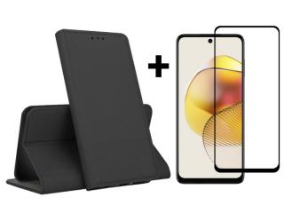 9D SKLO + PUZDRO 2v1 pre Motorola Moto G73 5G - Knižkové MAGNET čierne