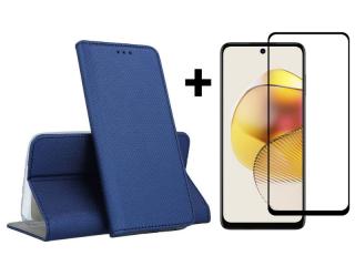 9D SKLO + PUZDRO 2v1 pre Motorola Moto G73 5G - Knižkové MAGNET modré