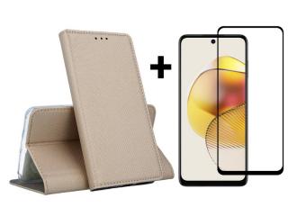 9D SKLO + PUZDRO 2v1 pre Motorola Moto G73 5G - Knižkové MAGNET zlaté