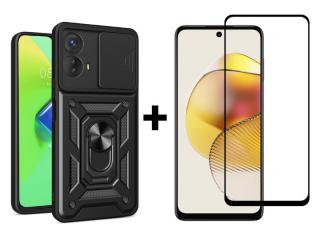 9D SKLO + PUZDRO 2v1 pre Motorola Moto G73 5G - Tvrdené RING ARMOR čierne