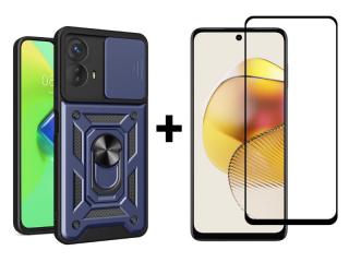 9D SKLO + PUZDRO 2v1 pre Motorola Moto G73 5G - Tvrdené RING ARMOR modré