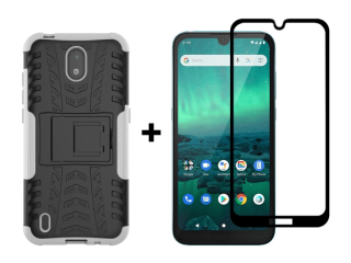 9D SKLO + PÚZDRO 2v1 pre Nokia 1.3 - Tvrdené Armor holder čierno biele