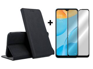 9D SKLO + PUZDRO 2v1 pre Oppo A16 / A16s / A54s - Knižkové MAGNET čierne