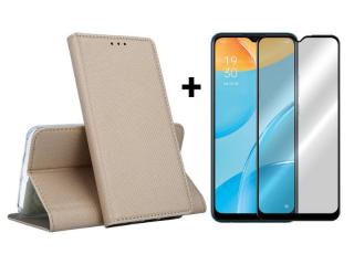 9D SKLO + PUZDRO 2v1 pre Oppo A16 / A16s / A54s - Knižkové MAGNET zlaté