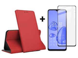 9D SKLO + PUZDRO 2v1 pre Oppo A17 - Knižkové MAGNET červené