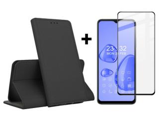 9D SKLO + PUZDRO 2v1 pre Oppo A17 - Knižkové MAGNET čierne