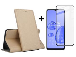 9D SKLO + PUZDRO 2v1 pre Oppo A17 - Knižkové MAGNET zlaté