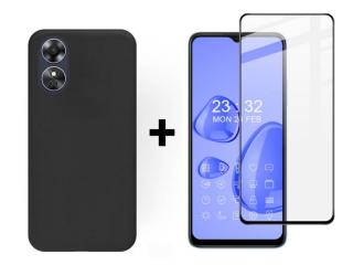 9D SKLO + PUZDRO 2v1 pre Oppo A17 - Silikónové čierne