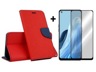 9D SKLO + PUZDRO 2v1 pre Oppo Reno 7 5G - Knižkové FANCY červeno modré