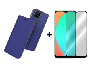 9D SKLO + PÚZDRO 2v1 pre Realme C21 - Knižkové modré