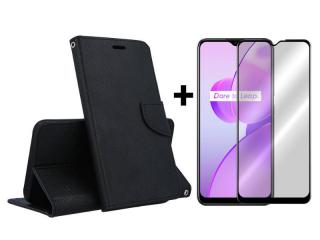 9D SKLO + PUZDRO 2v1 pre Realme C31 - Knižkové Smart FANCY čierne