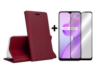 9D SKLO + PUZDRO 2v1 pre Realme C31 - Knižkové Smart MAGNET bordové