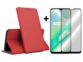 9D SKLO + PUZDRO 2v1 pre Realme C33 - Knižkové MAGNET červené