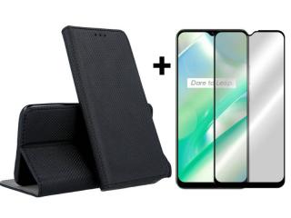 9D SKLO + PUZDRO 2v1 pre Realme C33 - Knižkové MAGNET čierne