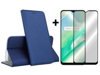 9D SKLO + PUZDRO 2v1 pre Realme C33 - Knižkové MAGNET modré