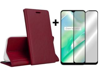 9D SKLO + PUZDRO 2v1 pre Realme C33 - Knižkové MAGNETIC bordové