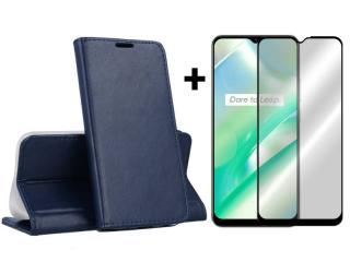 9D SKLO + PUZDRO 2v1 pre Realme C33 - Knižkové MAGNETIC modré