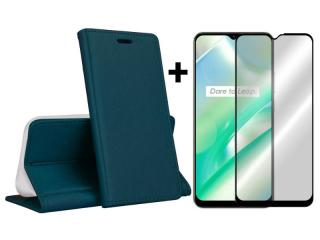 9D SKLO + PUZDRO 2v1 pre Realme C33 - Knižkové MAGNETIC zelené