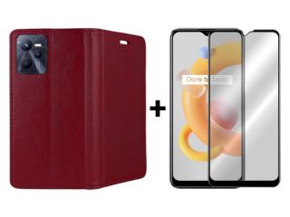 9D SKLO + PUZDRO 2v1 pre Realme C35 - Knižkové Magnet bordové