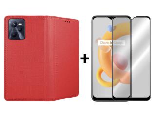 9D SKLO + PUZDRO 2v1 pre Realme C35 - Knižkové Magnet červené