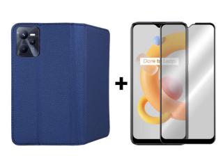 9D SKLO + PUZDRO 2v1 pre Realme C35 - Knižkové Magnet modré