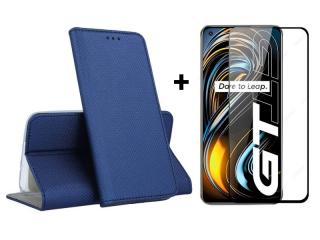 9D SKLO + PÚZDRO 2v1 pre Realme GT 5G - Knižkové MAGNET modré