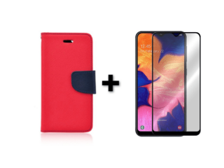 9D SKLO + PÚZDRO 2v1 pre SAMSUNG GALAXY A10 Knižkové Fancy červené