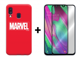 9D SKLO + PUZDRO 2v1 pre Samsung Galaxy A40 - Marvel Red