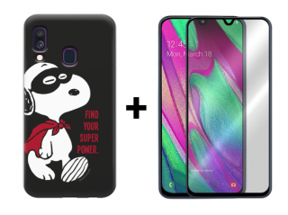 9D SKLO + PUZDRO 2v1 pre Samsung Galaxy A40 - Snoopy