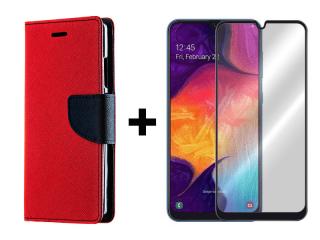 9D SKLO + PUZDRO 2v1 pre SAMSUNG GALAXY A50 - Knižkové Fancy červené