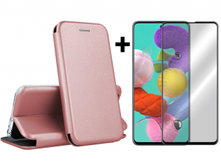 9D SKLO + PUZDRO 2v1 pre Samsung Galaxy A51 - Knižkové DIVA ružové (Peňaženkové puzdro a sklo pre Samsung Galaxy A51)