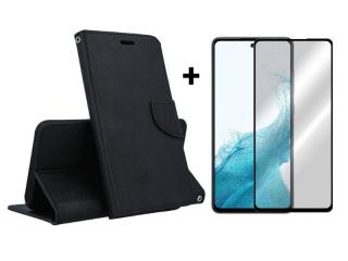 9D SKLO + PUZDRO 2v1 pre Samsung Galaxy A54 5G - Knižkové FANCY čierne (Tento produkt je vhodný pre Samsung Galaxy A54 5G)