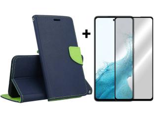 9D SKLO + PUZDRO 2v1 pre Samsung Galaxy A54 5G - Knižkové FANCY modro zelené (Tento produkt je vhodný pre Samsung Galaxy A54 5G)
