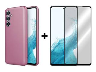 9D SKLO + PUZDRO 2v1 pre Samsung Galaxy A54 5G - silikónové Metallic ružové (Tento produkt je vhodný pre Samsung Galaxy A54 5G)