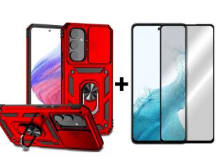 9D SKLO + PUZDRO 2v1 pre Samsung Galaxy A54 5G - Tvrdené SLIDING červené (Tvrdený kryt a sklo pre Samsung Galaxy A54 5G)
