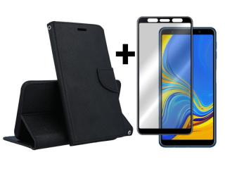 9D SKLO + PUZDRO 2v1 pre SAMSUNG GALAXY A7 2018 - Knižkové Fancy čierne