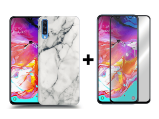 9D SKLO + PÚZDRO 2v1 pre Samsung Galaxy A70 - Marble biele