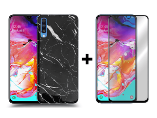 9D SKLO + PÚZDRO 2v1 pre Samsung Galaxy A70 - Marble čierne