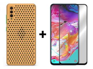 9D SKLO + PÚZDRO 2v1 pre Samsung Galaxy A70 - Silikónový BREATH rose gold