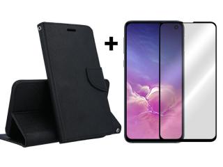 9D SKLO + PUZDRO 2v1 pre Samsung Galaxy S10 - Knižkové FANCY čierne