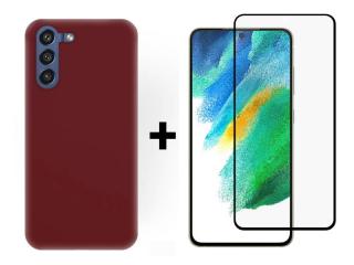 9D SKLO + PUZDRO 2v1 pre Samsung Galaxy S21 FE 5G - Silikónové bordové